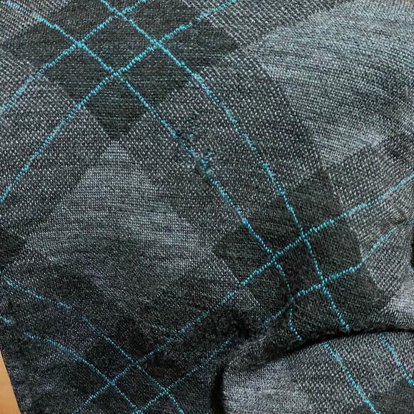 Ibex Merino Wool Zip Up Cardigan Light Sweater Top Grey Plaid Argyle Size S FLAW - Picture 10 of 11